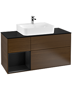 Villeroy und Boch Finion Villeroy und Boch F162PDGN 120cm, plaque de finition noir mat, étagère gauche laqué noir mat, placage noyer