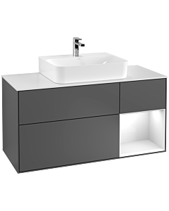 Villeroy und Boch Finion Waschtischunterschrank F171GFGK 120cm, Abdeckplatte white matt, Regal rechts Glossy white lacquer, Anthracite matt