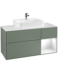 Villeroy und Boch Finion Waschtischunterschrank F171GFGM 120cm, Abdeckplatte white matt, Regal rechts Glossy white lacquer, Olive Matt Lacquer