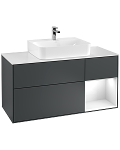 Villeroy und Boch Finion Villeroy und Boch F171GFHG 120cm, plaque de finition blanc mat, étagère à droite Laque blanc brillant, Midnight Blue Matt Lacquer