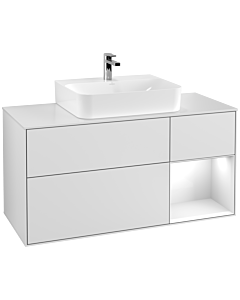 Villeroy und Boch Finion Waschtischunterschrank F171GFMT 120cm, Abdeckplatte white matt, Regal rechts Glossy white lacquer, White matt lacquer