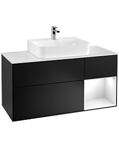 Villeroy und Boch Finion Waschtischunterschrank F171GFPD 120cm, Abdeckplatte white matt, Regal rechts Glossy white lacquer, Black matt lacquer