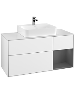 Villeroy und Boch Finion Villeroy und Boch F171GKGF 120cm, plaque de finition blanc mat, étagère droite anthracite mat, laqué blanc brillant