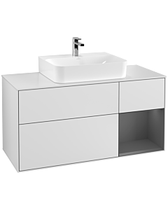 Villeroy und Boch Finion Waschtischunterschrank F171GKMT 120cm, Abdeckplatte white matt, Regal rechts Anthracite matt, White matt lacquer