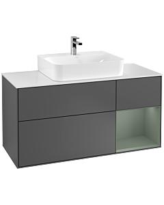 Villeroy und Boch Finion Waschtischunterschrank F171GMGK 120cm, Abdeckplatte white matt, Regal rechts Olive Matt Lacquer, Anthracite matt
