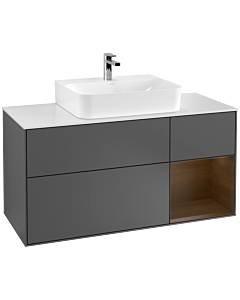 Villeroy und Boch Finion Waschtischunterschrank F171GNGK 120cm, Abdeckplatte white matt, Regal rechts Walnut veneer, Anthracite matt