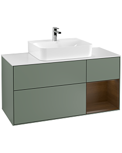 Villeroy und Boch Finion Villeroy und Boch F171GNGM 120cm, plaque de finition blanc mat, étagère à droite placage noyer, Olive Matt Lacquer