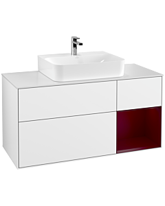 Villeroy und Boch Finion Villeroy und Boch F171HBGF 120cm, plaque de finition blanc mat, étagère à droite Peony , laqué blanc brillant