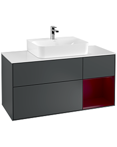 Villeroy und Boch Finion Waschtischunterschrank F171HBHG 120cm, Abdeckplatte white matt, Regal rechts Peony, Midnight Blue Matt Lacquer