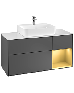 Villeroy und Boch Finion Villeroy und Boch F171HFGK 120cm, plaque de recouvrement blanc mat, étagère droite or mat, anthracite mat