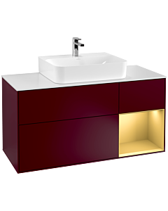 Villeroy und Boch Finion Waschtischunterschrank F171HFHB 120cm, Abdeckplatte white matt, Regal rechts Gold matt, Peony Matt