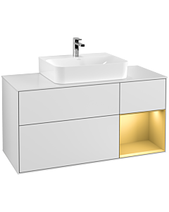 Villeroy und Boch Finion Waschtischunterschrank F171HFMT 120cm, Abdeckplatte white matt, Regal rechts Gold matt, White matt lacquer