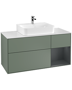 Villeroy und Boch Finion Waschtischunterschrank F171HGGM 120cm, Abdeckplatte white matt, Regal rechts Midnight Blue Matt Lacquer, Olive Matt Lacquer