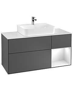 Villeroy und Boch Finion Waschtischunterschrank F171MTGK 120cm, Abdeckplatte white matt, Regal rechts White matt lacquer, Anthracite matt