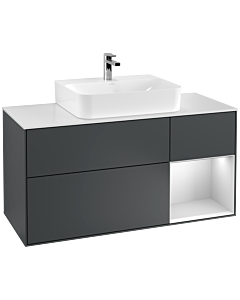 Villeroy und Boch Finion Villeroy und Boch F171MTHG 120cm, plaque de finition blanc mat, étagère à droite laqué blanc mat, Midnight Blue Matt Lacquer