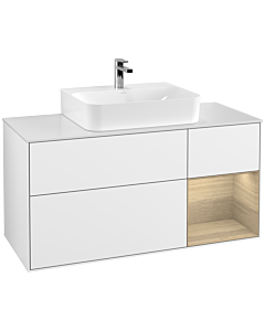 Villeroy und Boch Finion Villeroy und Boch F171PCGF 120cm, plaque de finition blanc mat, étagère à droite Oak Veneer , laqué blanc brillant