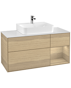 Villeroy und Boch Finion Waschtischunterschrank F171PCPC 120cm, Abdeckplatte white matt, Regal rechts Oak Veneer, Oak Veneer