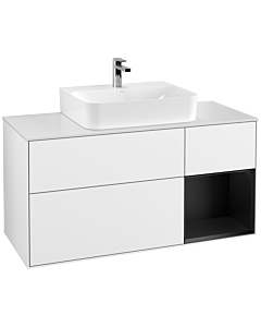Villeroy und Boch Finion Villeroy und Boch F171PDGF 120cm, couvercle blanc mat, étagère à droite laqué noir mat, laqué blanc brillant