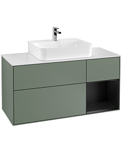 Villeroy und Boch Finion Villeroy und Boch F171PDGM 120cm, couvercle blanc mat, étagère à droite laqué noir mat, Olive Matt Lacquer