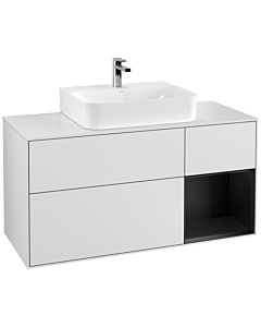Villeroy und Boch Finion Waschtischunterschrank F171PDMT 120cm, Abdeckplatte white matt, Regal rechts Black matt lacquer, White matt lacquer
