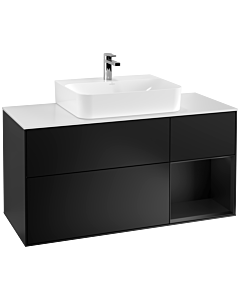 Villeroy und Boch Finion Waschtischunterschrank F171PDPD 120cm, Abdeckplatte white matt, Regal rechts Black matt lacquer, Black matt lacquer