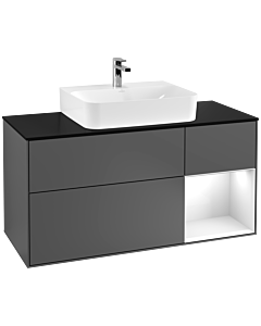 Villeroy und Boch Finion Villeroy und Boch F172GFGK 120cm, plaque de finition noir mat, étagère à droite laqué blanc brillant, anthracite mat