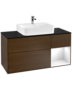 Villeroy und Boch Finion Villeroy und Boch F172GFGN 120cm, couvercle noir mat, étagère à droite Laque blanc brillant, placage noyer