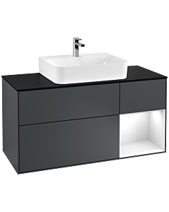 Villeroy und Boch Finion Villeroy und Boch F172GFHG 120cm, plaque de finition noir mat, étagère à droite Laque blanc brillant, Midnight Blue Matt Lacquer