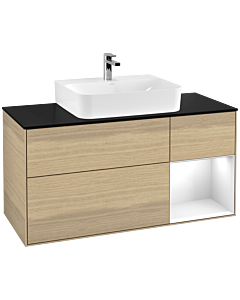 Villeroy und Boch Finion Waschtischunterschrank F172GFPC 120cm, Abdeckplatte black matt, Regal rechts Glossy white lacquer, Oak Veneer