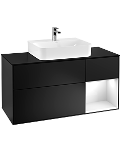 Villeroy und Boch Finion Villeroy und Boch F172GFPD 120cm, plaque de finition noir mat, étagère à droite laqué blanc brillant, laqué noir mat