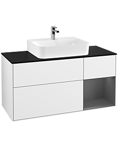 Villeroy und Boch Finion Waschtischunterschrank F172GKGF 120cm, Abdeckplatte black matt, Regal rechts Anthracite matt, Glossy white lacquer