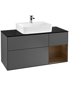Villeroy und Boch Finion Waschtischunterschrank F172GNGK 120cm, Abdeckplatte black matt, Regal rechts Walnut veneer, Anthracite matt