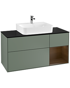 Villeroy und Boch Finion Villeroy und Boch F172GNGM 120cm, plaque de finition noir mat, étagère droite placage noyer, Olive Matt Lacquer