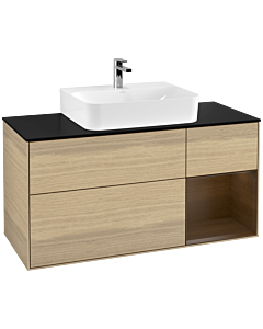 Villeroy und Boch Finion Villeroy und Boch F172GNPC 120cm, plaque de finition noir mat, étagère droite placage noyer, Oak Veneer