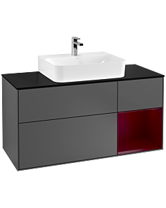 Villeroy und Boch Finion Waschtischunterschrank F172HBGK 120cm, Abdeckplatte black matt, Regal rechts Peony, Anthracite matt