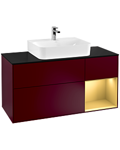 Villeroy und Boch Finion Waschtischunterschrank F172HFHB 120cm, Abdeckplatte black matt, Regal rechts Gold matt, Peony Matt