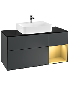 Villeroy und Boch Finion Villeroy und Boch F172HFHG 120cm, plaque de finition noir mat, étagère droite or mat, Midnight Blue Matt Lacquer