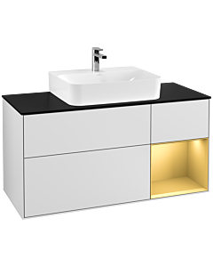 Villeroy und Boch Finion Waschtischunterschrank F172HFMT 120cm, Abdeckplatte black matt, Regal rechts Gold matt, White matt lacquer
