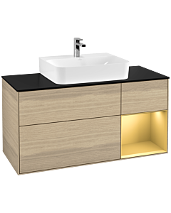 Villeroy und Boch Finion Villeroy und Boch F172HFPC 120cm, plaque de finition noir mat, étagère droite or mat, Oak Veneer