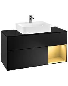 Villeroy und Boch Finion Waschtischunterschrank F172HFPD 120cm, Abdeckplatte black matt, Regal rechts Gold matt, Black matt lacquer