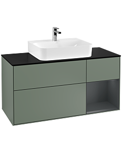 Villeroy und Boch Finion Waschtischunterschrank F172HGGM 120cm, Abdeckplatte black matt, Regal rechts Midnight Blue Matt Lacquer, Olive Matt Lacquer