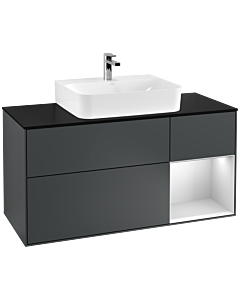 Villeroy und Boch Finion Waschtischunterschrank F172MTHG 120cm, Abdeckplatte black matt, Regal rechts White matt lacquer, Midnight Blue Matt Lacquer