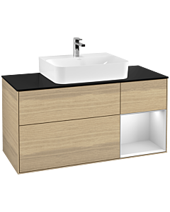 Villeroy und Boch Finion Waschtischunterschrank F172MTPC 120cm, Abdeckplatte black matt, Regal rechts White matt lacquer, Oak Veneer