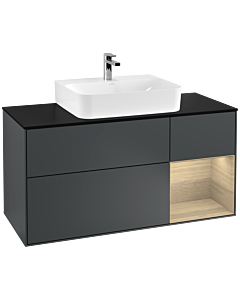 Villeroy und Boch Finion Waschtischunterschrank F172PCHG 120cm, Abdeckplatte black matt, Regal rechts Oak Veneer, Midnight Blue Matt Lacquer