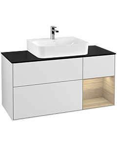 Villeroy und Boch Finion Waschtischunterschrank F172PCMT 120cm, Abdeckplatte black matt, Regal rechts Oak Veneer, White matt lacquer