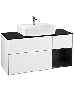 Villeroy und Boch Finion Waschtischunterschrank F172PDGF 120cm, Abdeckplatte black matt, Regal rechts Black matt lacquer, Glossy white lacquer
