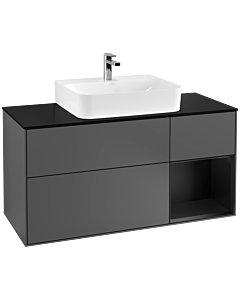 Villeroy und Boch Finion Villeroy und Boch F172PDGK 120cm, plaque de finition noir mat, étagère à droite laqué noir mat, anthracite mat