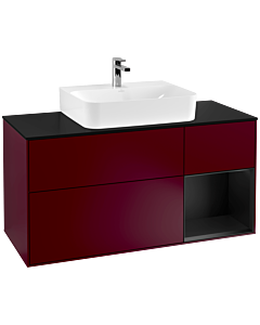 Villeroy und Boch Finion Villeroy und Boch F172PDHB 120cm, plaque de finition noir mat, étagère à droite laqué noir mat, Peony Matt