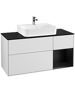 Villeroy und Boch Finion Waschtischunterschrank F172PDMT 120cm, Abdeckplatte black matt, Regal rechts Black matt lacquer, White matt lacquer