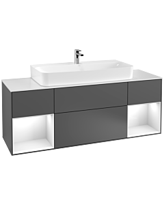 Villeroy und Boch Finion Villeroy und Boch F211GFGK 160cm, plaque de finition blanc mat, étagères laqué blanc brillant, anthracite mat